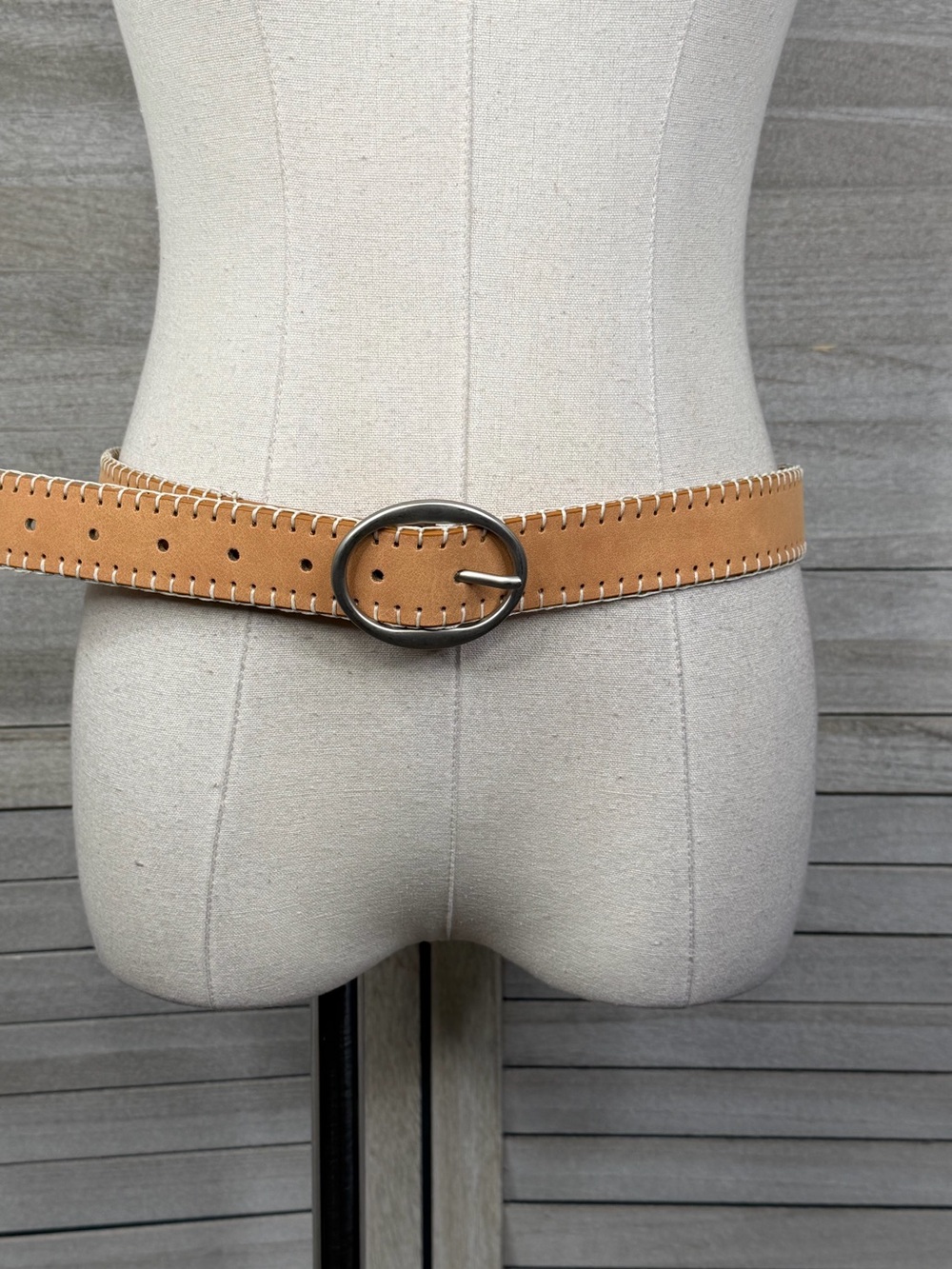 SONOMA Women's "Sand" Vegan Leather Belt with White Stitching-Large